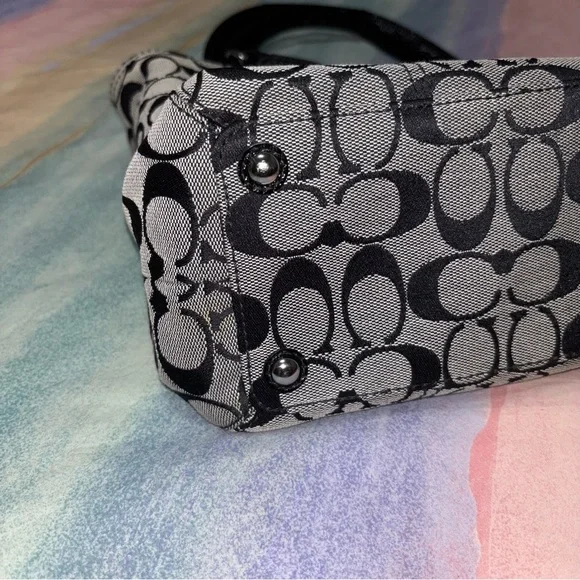 Coach Signature Tote Bag Satchel Shoulder Handbag Grey/Black - Picture 5 of 13